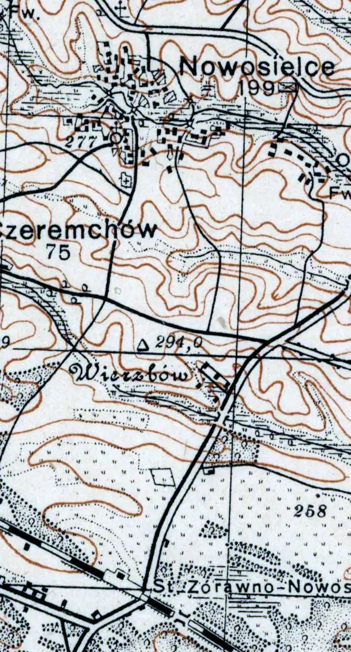 Mapa WIG 1931: Nowosielce, przysiółek Wierzbów, stacja Żurawno-Nowosielce